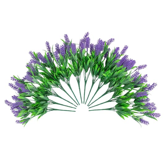 13" UV Resistant Artificial Flowering Mini Lavender Bushes, 12ct.